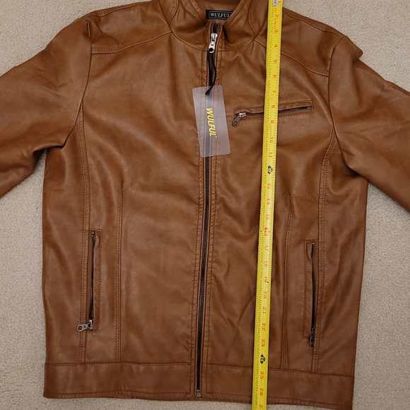 Mens Brown Faux Leather Motorcycle Jacket - Picture 8 of 10